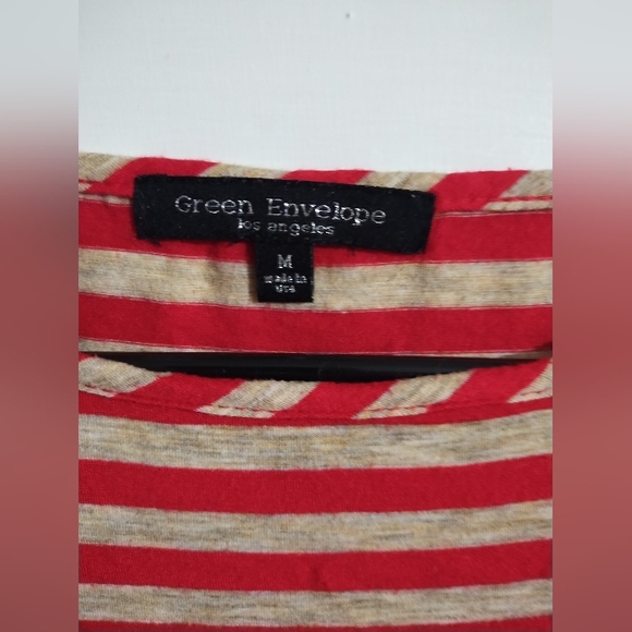 Green Envelope, Red & Cream, Striped, Short Sleeve, Top, Size M - Picture 2 of 3
